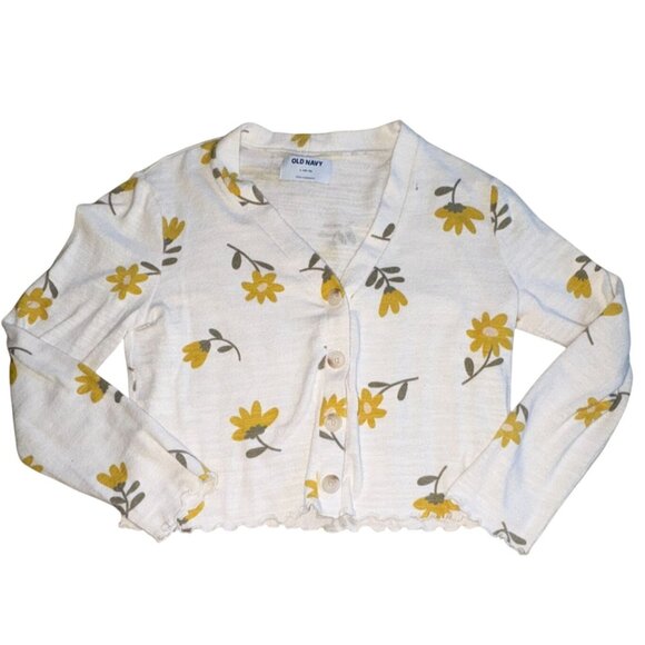 Old Navy Girls Floral Light Weight Knit Floral Cardigan-Yellow/White-10/12-GUC - Picture 1 of 5